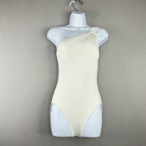 Carmen Marc Valvo Womens Swimwear 8 White One Piece One Shoulder Open Back Chic